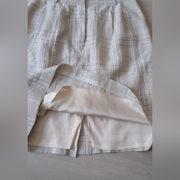 Lands End Linen Cotton Vintage Plaid Cream Skirt Lined Lightweight 16 - Picture 7 of 8